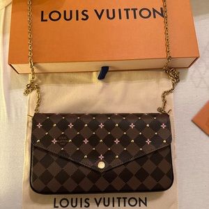 Louis Vuitton Felicie Pochette Flower Printed Studded Damier Crossbody Bag